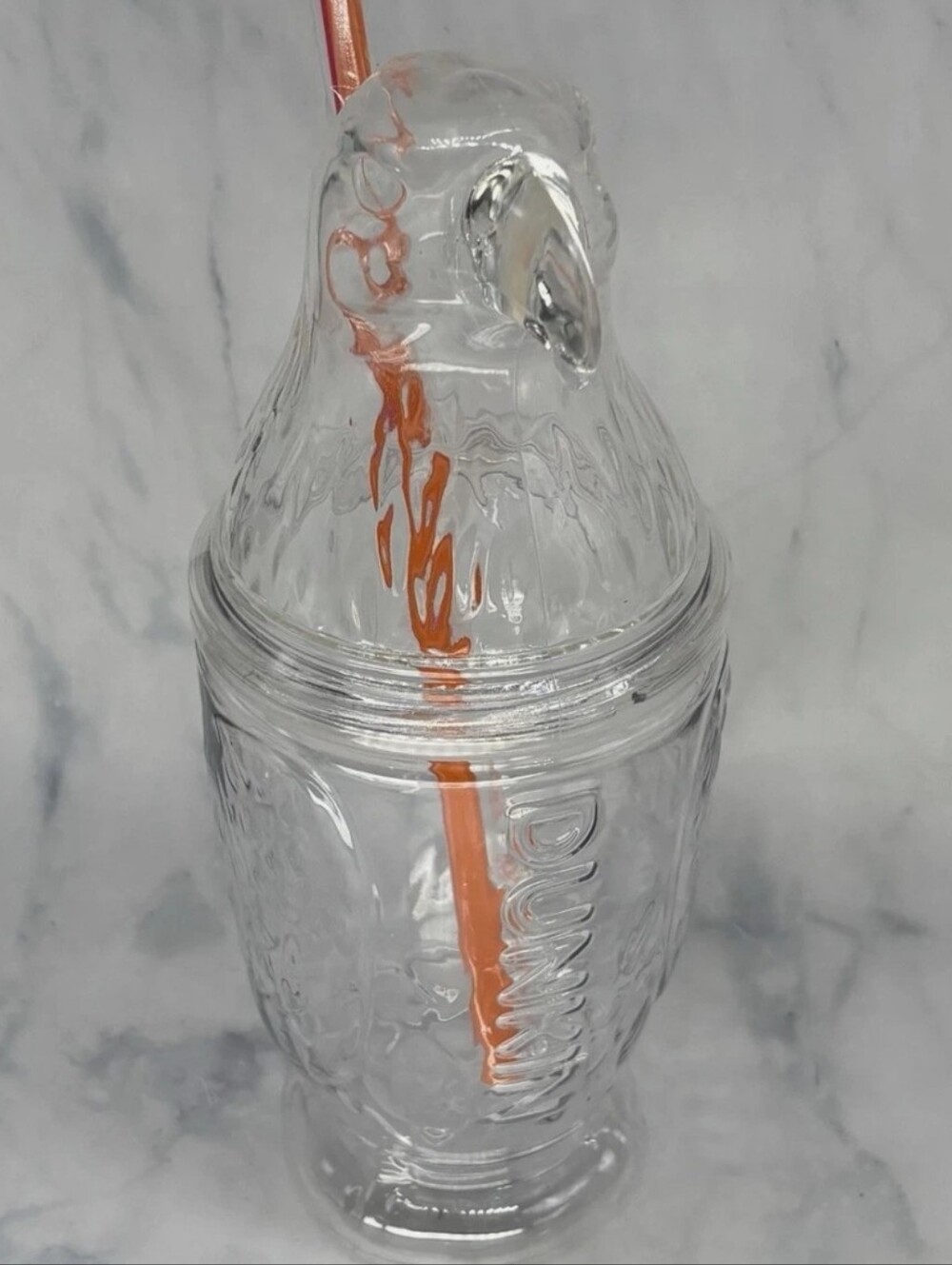 Dunkin Donuts 250 yr anniversary Clear Glass Bird-Shaped Drinking Cup